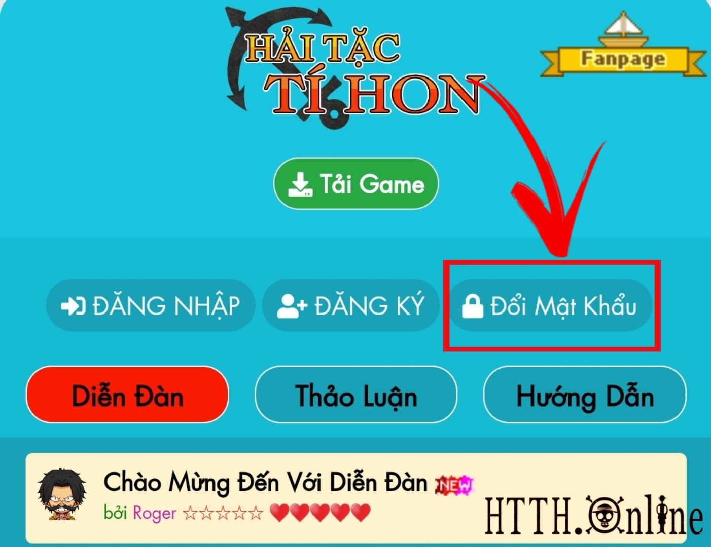 Hải Tặc Tí Hon: hướng dẫn đổi mật khẩu trong game HTTH